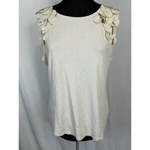 Adrienne Vittadini Studio Tank Top Blouse Womens Embellished Neckline XL Beige